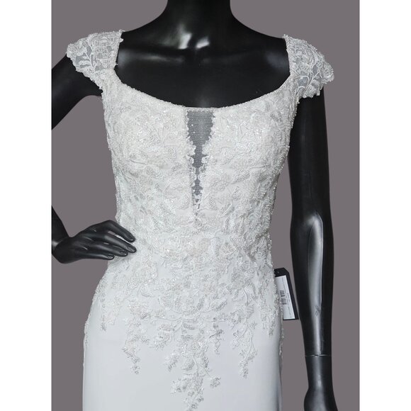 NWOT Ivory Crepe Fitted Cap Sleeve Wedding Gown - Mori Lee - Picture 3 of 16